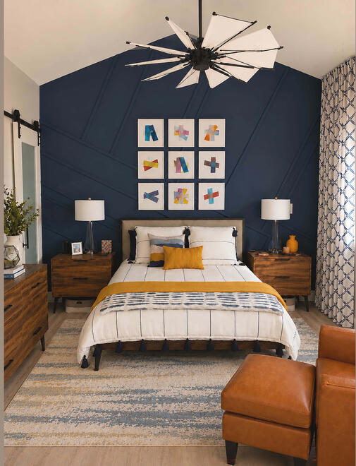 IN-LAW SUITE — Bold pops of color bring energy and personality to this compact suite, helping the space feel open, playful, and thoughtfully influenced by mid-century modern design.