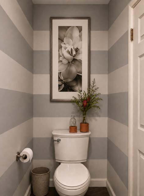 VISUAL PROPORTION— using alternating shades create a rhythmic visual movement that expands the walls outward, making the tiny footprint feel surprisingly spacious and balanced in a compact footprint.